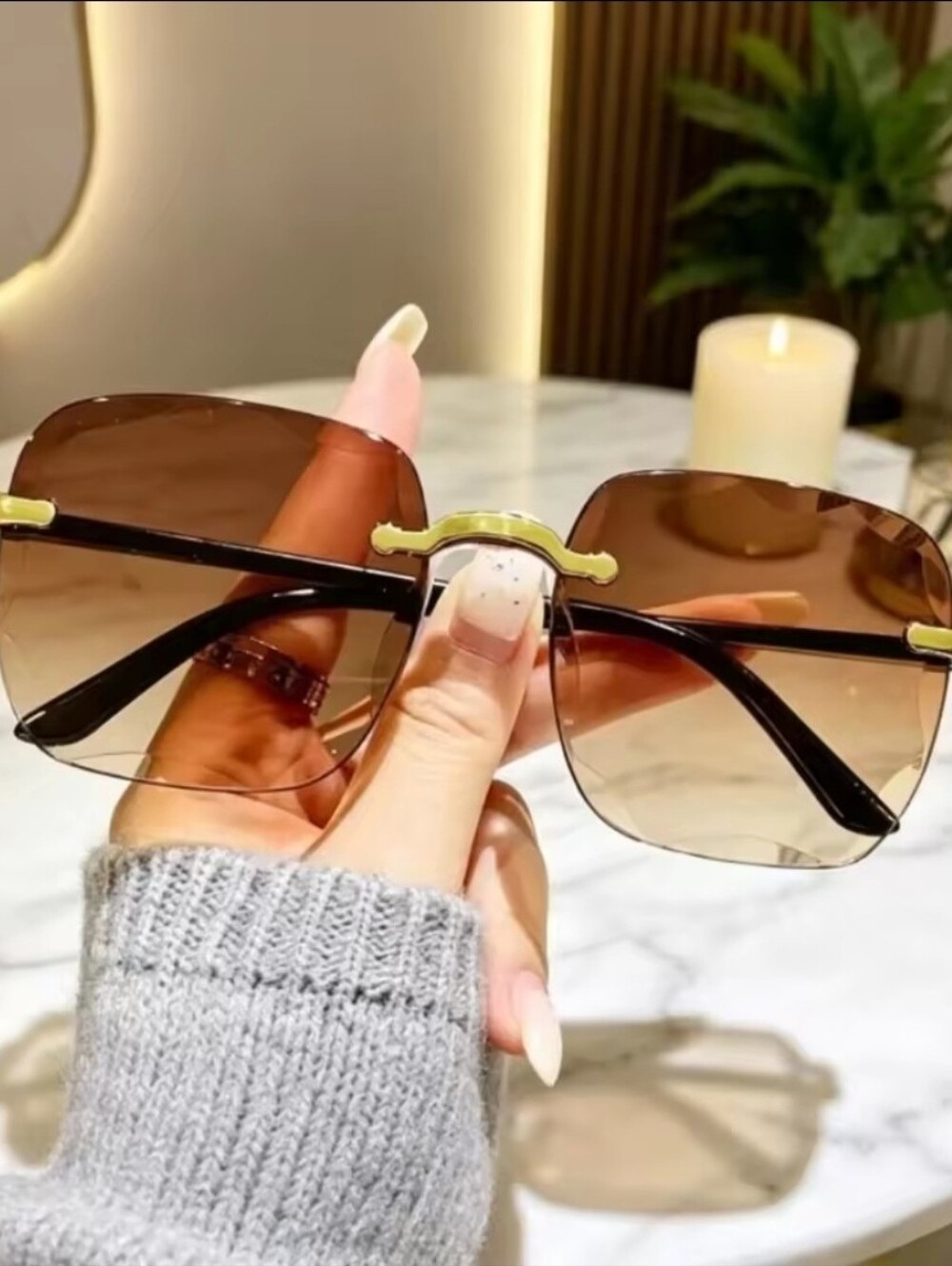 Brown Gradient Rimless Women's Sunglasses